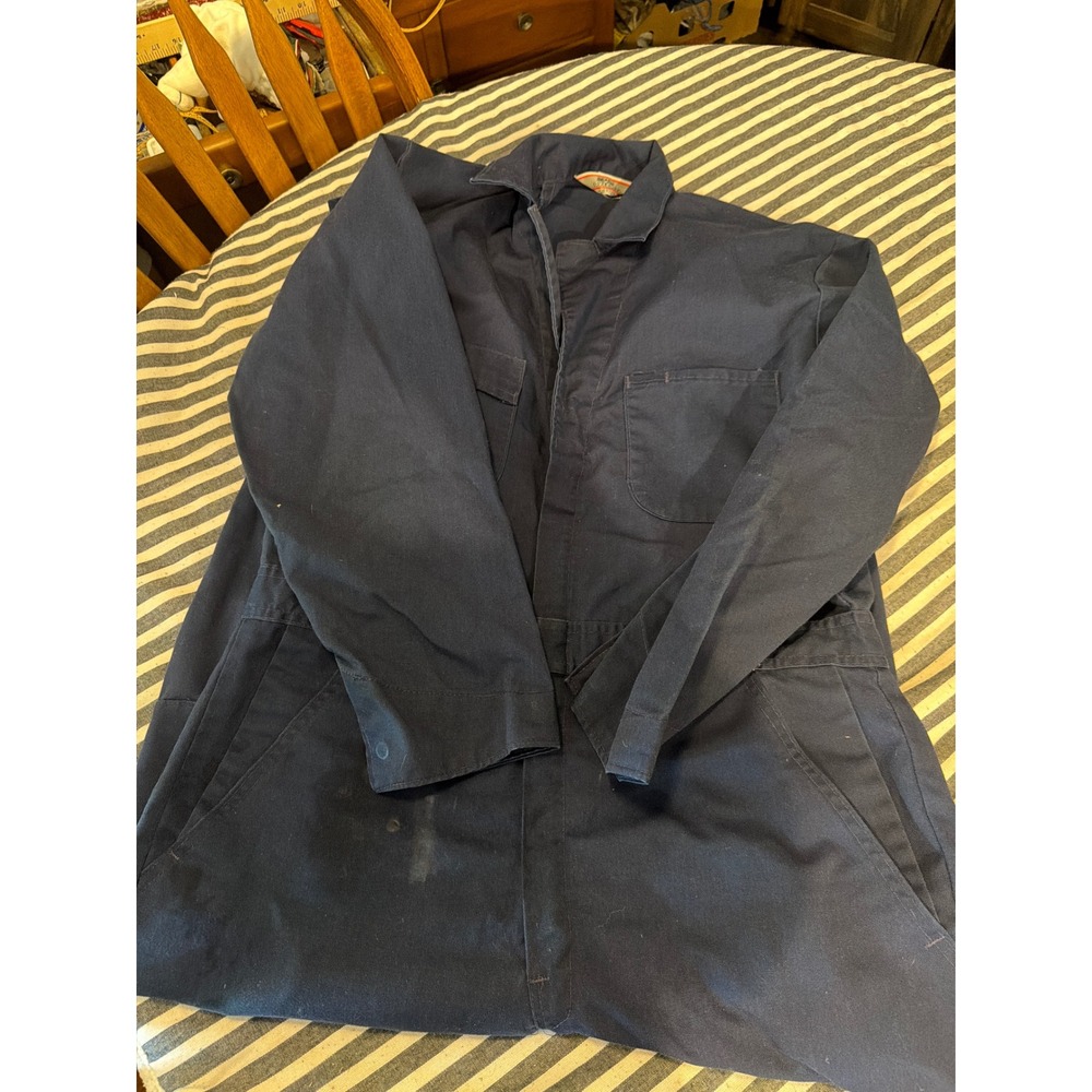 Vintage Sears Coveralls Navy Blue Workwear Jumpsuit Made in USA 42R Mens